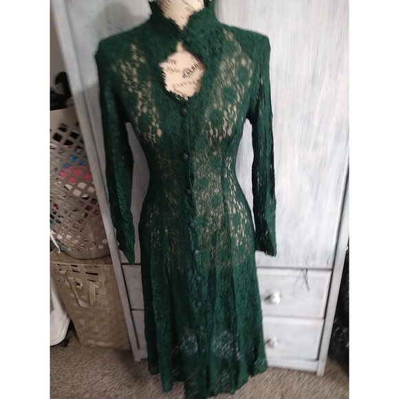 Dawn Joy Lace Embroidered Sheer Dress Green 4p Whimsygoth Vintage Y2K Fairy - Picture 2 of 12